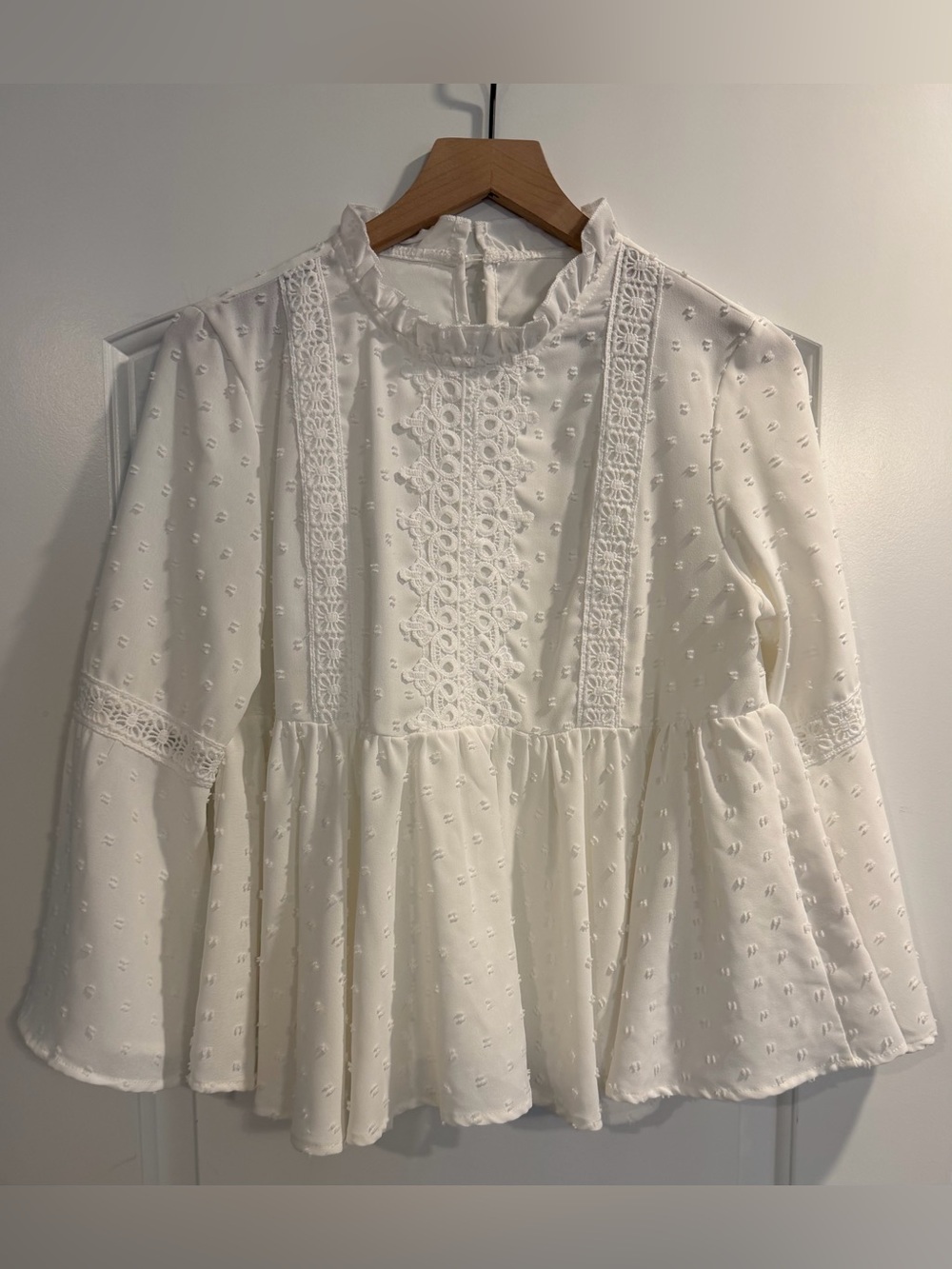 White Lace-Trim Peplum Blouse